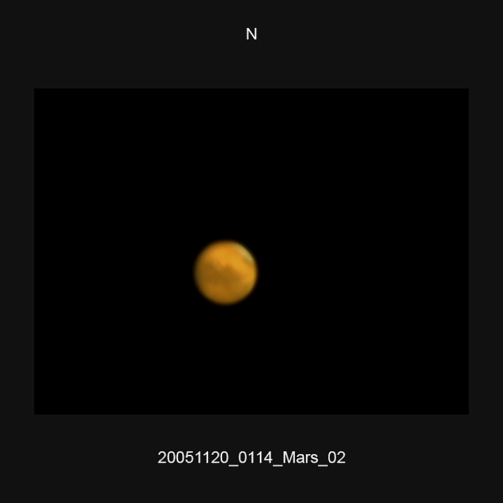 20051120_0114_Mars_02.JPG -   Newton d 309,5 / af 5730 (Barlow) & 4-hole-mask Phillips 740K UV-IR-Cut filter 640x480 500 single frames Giotto, A-PS-CS3  