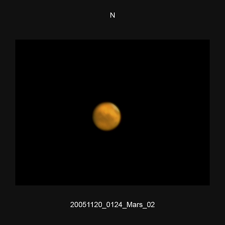 20051120_0124_Mars_02.JPG -   Newton d 309,5 / af 5730 (Barlow) & 4-hole-mask Phillips 740K UV-IR-Cut filter 640x480 500 single frames Giotto, A-PS-CS3  